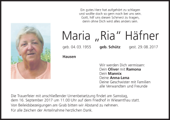 Anzeige von Maria Häfner von MGO