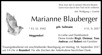 Anzeige von Marianne Blauberger von MGO
