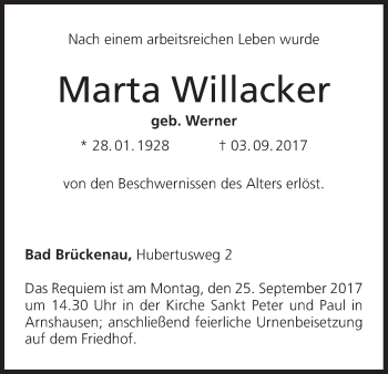 Anzeige von Marta Willacker von MGO