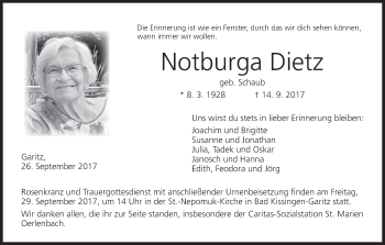 Anzeige von Notburga Dietz von MGO