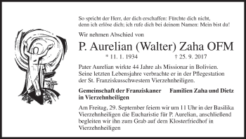Anzeige von P. Aurelian Walter Zaha von MGO