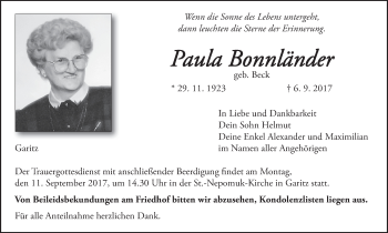 Anzeige von Paula Bonnländer von MGO