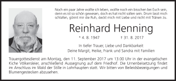 Anzeige von Reinhard Henning von MGO
