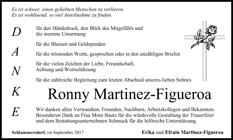  Traueranzeige für Ronny Martinez-Figueroa vom 02.09.2017 aus MGO