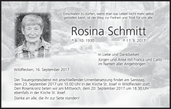 Anzeige von Rosina Schmitt von MGO