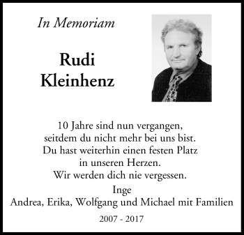 Anzeige von Rudi Kleinhenz von MGO