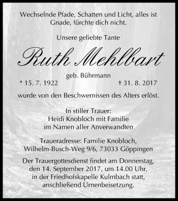 Anzeige von Ruth Mehlbart von MGO