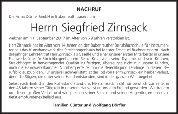 Anzeige von Siegfried Zirnsack von MGO