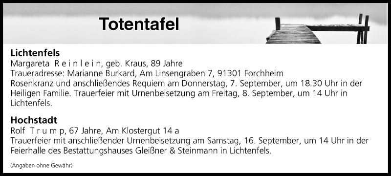  Traueranzeige für Totentafel vom 06.09.2017 vom 06.09.2017 aus MGO