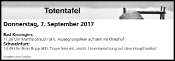 Anzeige von Totentafel vom 07.09.2017 von MGO