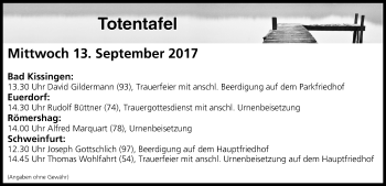 Anzeige von Totentafel vom 13.09.2017 von MGO