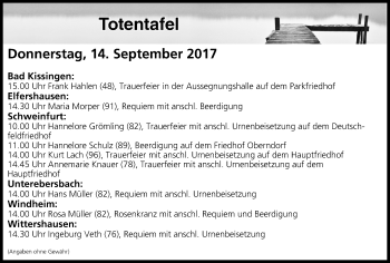 Anzeige von Totentafel vom 14.09.2017 von MGO