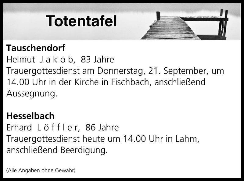  Traueranzeige für Totentafel vom 20.09.2017 vom 20.09.2017 aus MGO