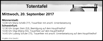 Anzeige von Totentafel vom 20.09.2017 von MGO