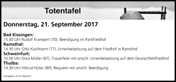 Anzeige von Totentafel vom 21.09.2017 von MGO