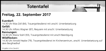Anzeige von Totentafel vom 22.09.2017 von MGO