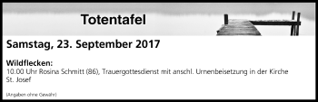 Anzeige von Totentafel vom 23.09.2017 von MGO