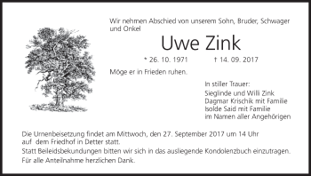 Anzeige von Uwe Zink von MGO