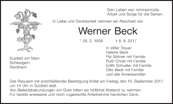 Anzeige von Werner Beck von MGO