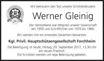 Anzeige von Werner Gleinig von MGO