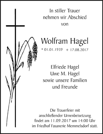 Anzeige von Wolfram Hagel von MGO
