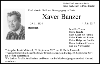 Anzeige von Xaver Banzer von MGO