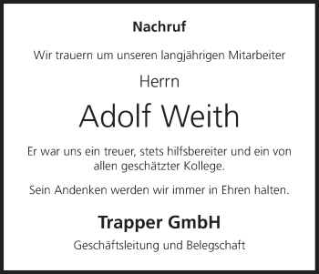 Anzeige von Adolf Weith von MGO