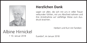 Anzeige von Albine Hirnickel von MGO