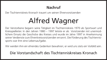 Anzeige von Alfred Wagner von MGO