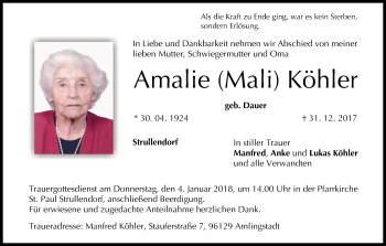 Anzeige von Amalie Köhler von MGO