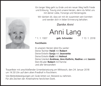 Anzeige von Anni Lang von MGO