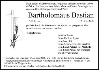 Anzeige von Bartholomäus Bastian von MGO