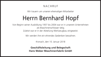 Anzeige von Bernhard Hopf von MGO