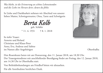 Anzeige von Berta Kolb von MGO