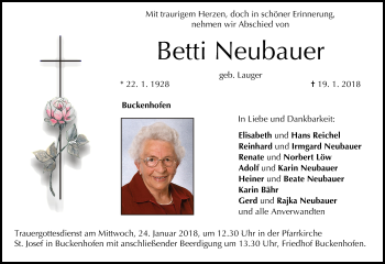 Anzeige von Betti Neubauer von MGO