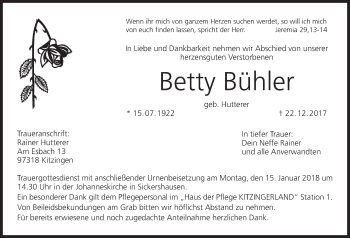 Anzeige von Betty Büh-ler von MGO