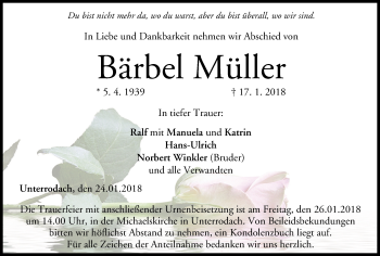 Anzeige von Bärbel Müller von MGO