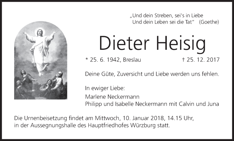  Traueranzeige für Dieter Heisig vom 05.01.2018 aus MGO