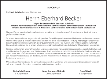 Anzeige von Eberhard Becker von MGO