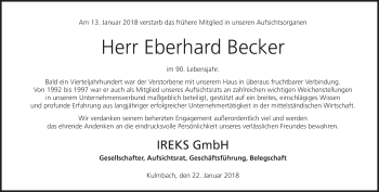 Anzeige von Eberhard Becker von MGO