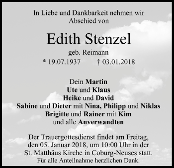 Anzeige von Edith Stenzel von MGO