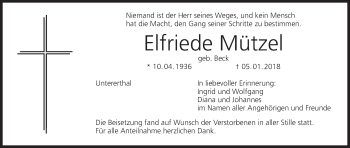 Anzeige von Elfriede Mützel von MGO