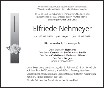 Anzeige von Elfriede Nehmeyer von MGO