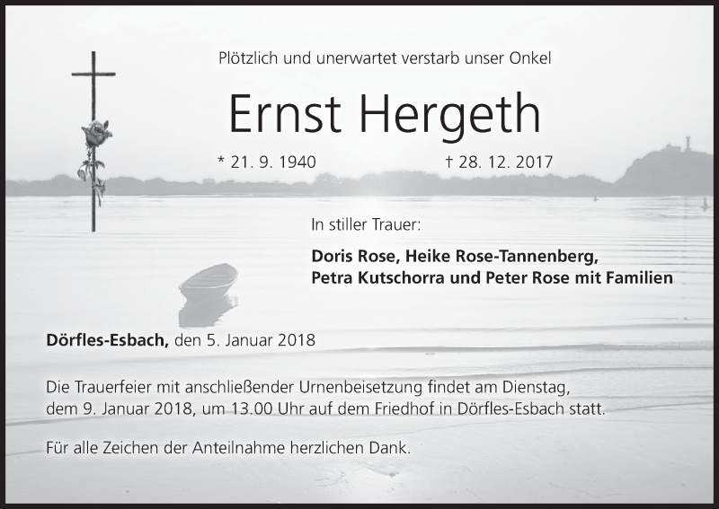  Traueranzeige für Ernst Hergeth vom 05.01.2018 aus MGO