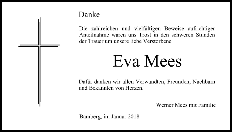  Traueranzeige für Eva Mees vom 27.01.2018 aus MGO