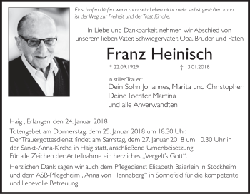 Anzeige von Franz Heinisch von MGO