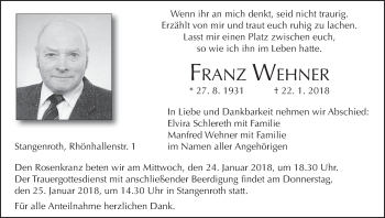 Anzeige von Franz Wehner von MGO