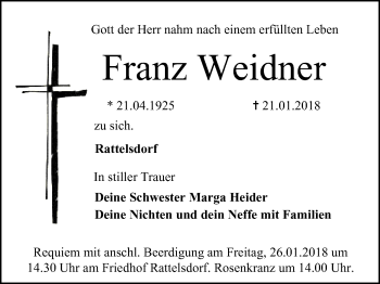 Anzeige von Franz Weidner von MGO