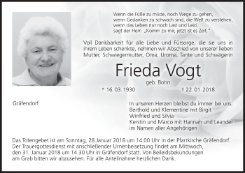 Anzeige von Frieda Vogt von MGO