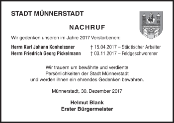 Anzeige von Friedrich Georg Pickelmann von MGO